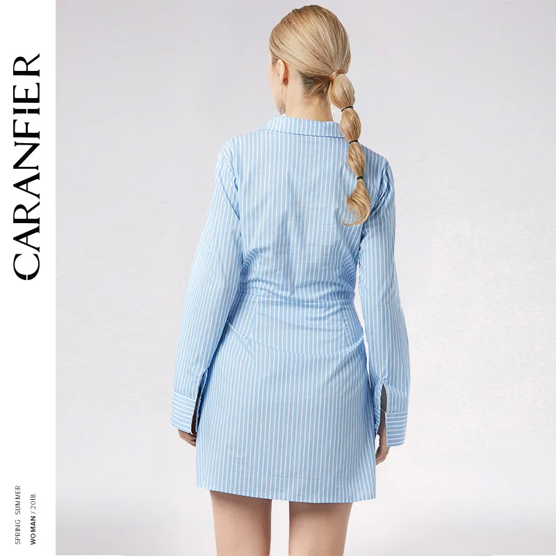 CARANFIER Вертикальная длинная рубашка в полоску женские 2018 весенние модные топы