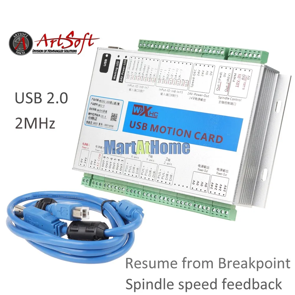 XHC MK3-V Mach3 USB 3 оси ЧПУ Breakout Board плата управления движением 2 МГц Поддержка восстановления от точки останова и скорости вращения шпинделя отзывы