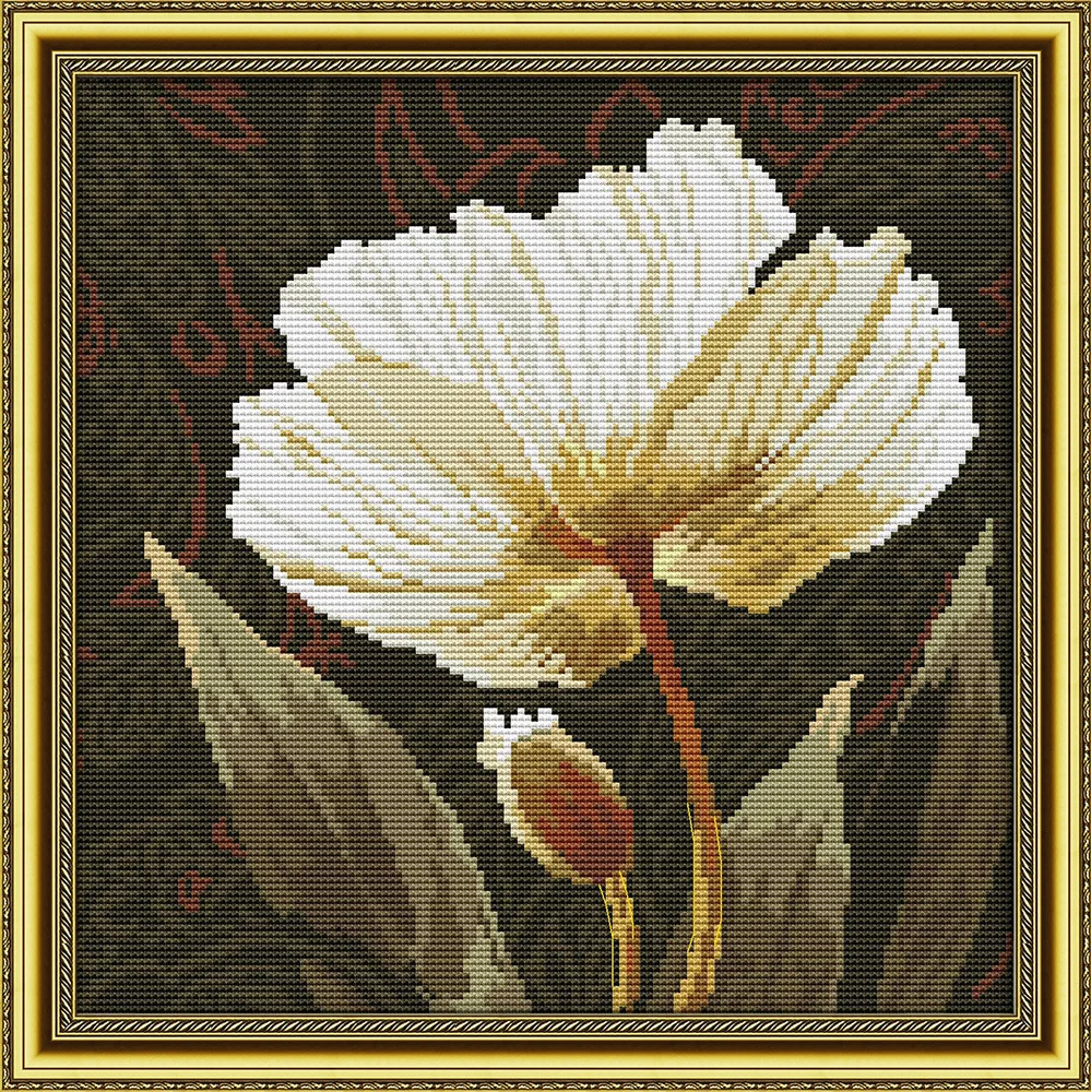 

Joy Sunday Elegant White poppy DIY cross stitch pattern kits handcraft make embroidery with chart