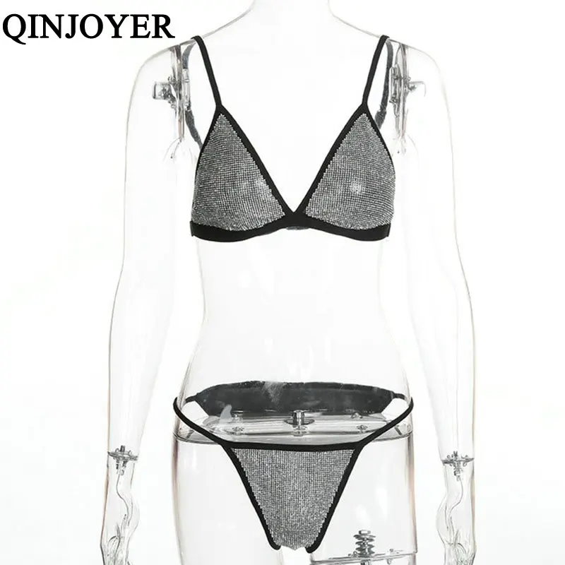 QINJOYER Sexy Micro Brazilian Bikini Set Sequin 2019 Rhinestone Mini Swimsuit Women Push Up Swimwear Tanga Bathing Suits | Женская
