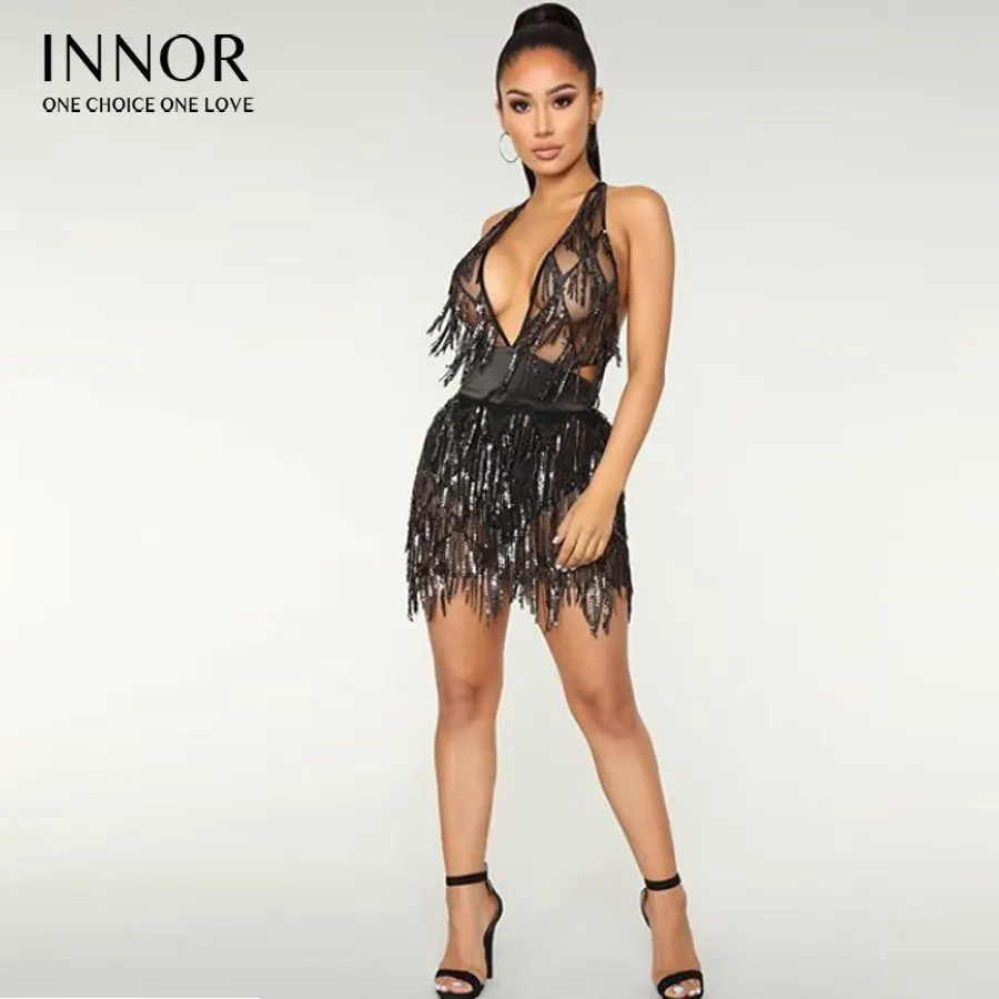 2018 осеннее Бандажное платье с блестками и открытой спиной женское сексуальное