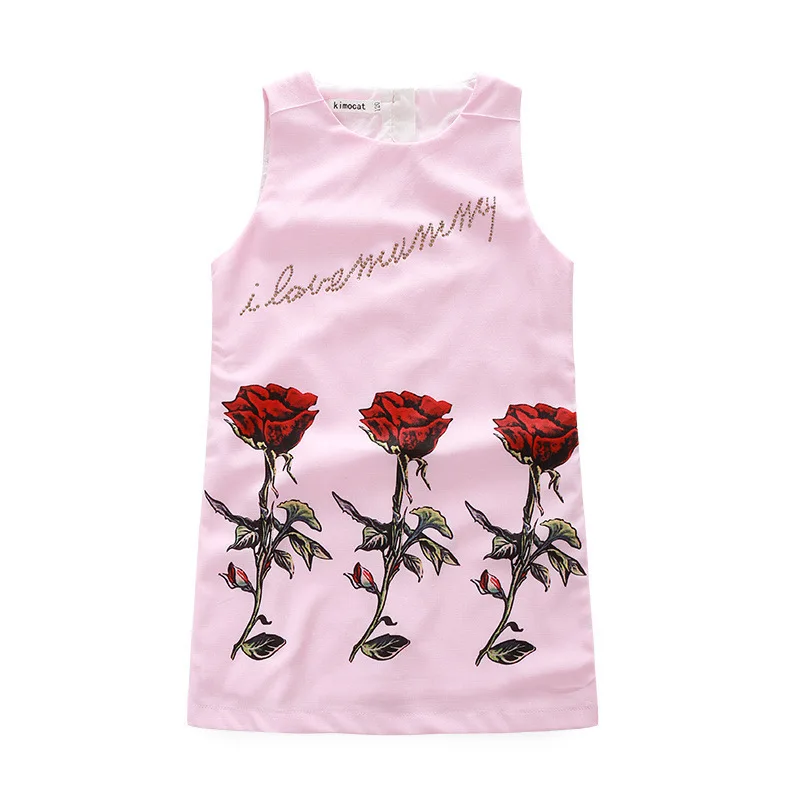 New Elegant Baby Girls Party Rose Dress Sleeveless Family Matching Outfits Princess Kids Child Clothes 3-7 Years old | Детская одежда и