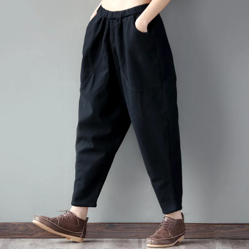 

National style retro literary cotton and linen loose slimming Harlan small feet large size women's trousers AL864