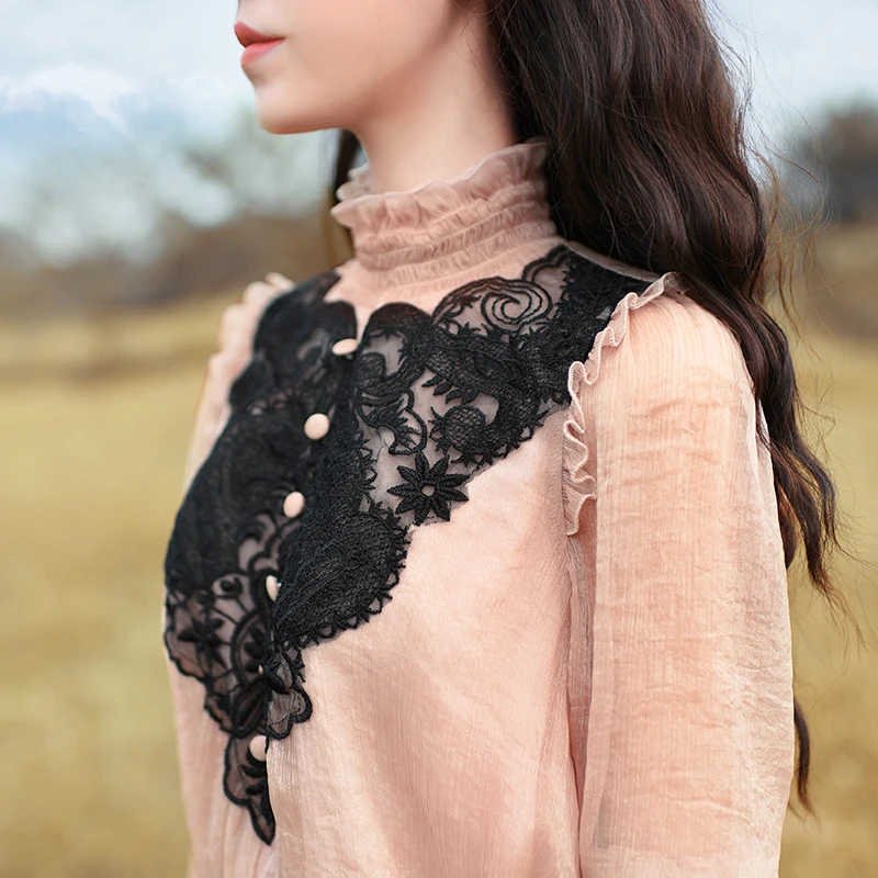 Женская винтажная рубашка LYNETTE'S зимняя Свободная шифоновая с вышивкой|chiffon shirt