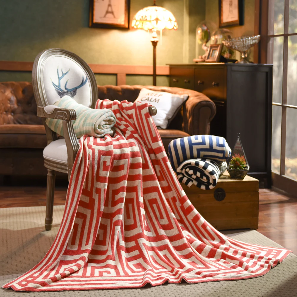 New Jacquard Sofa Knee Blanket Cotton Geometric Knitted Home Air conditioner Soft Throw Available on Both Sides | Дом и сад