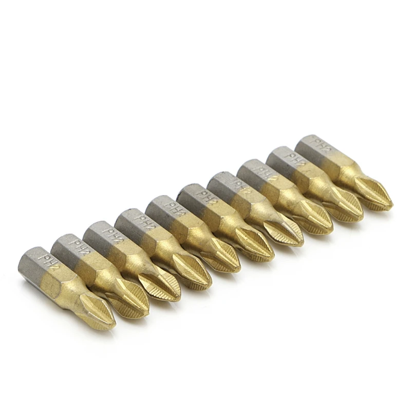 10 Pcs 1/4&quot Titanium Coated Anti Slip Hex Shank PH2 Screwdriver Bit 25mm | Инструменты