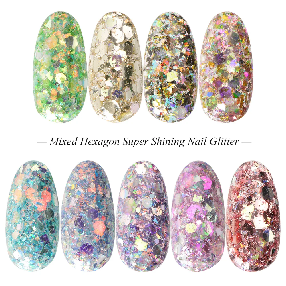 Лазерный порошок для ногтей 11 шт. цветной голографический 3d пигмент с блестками