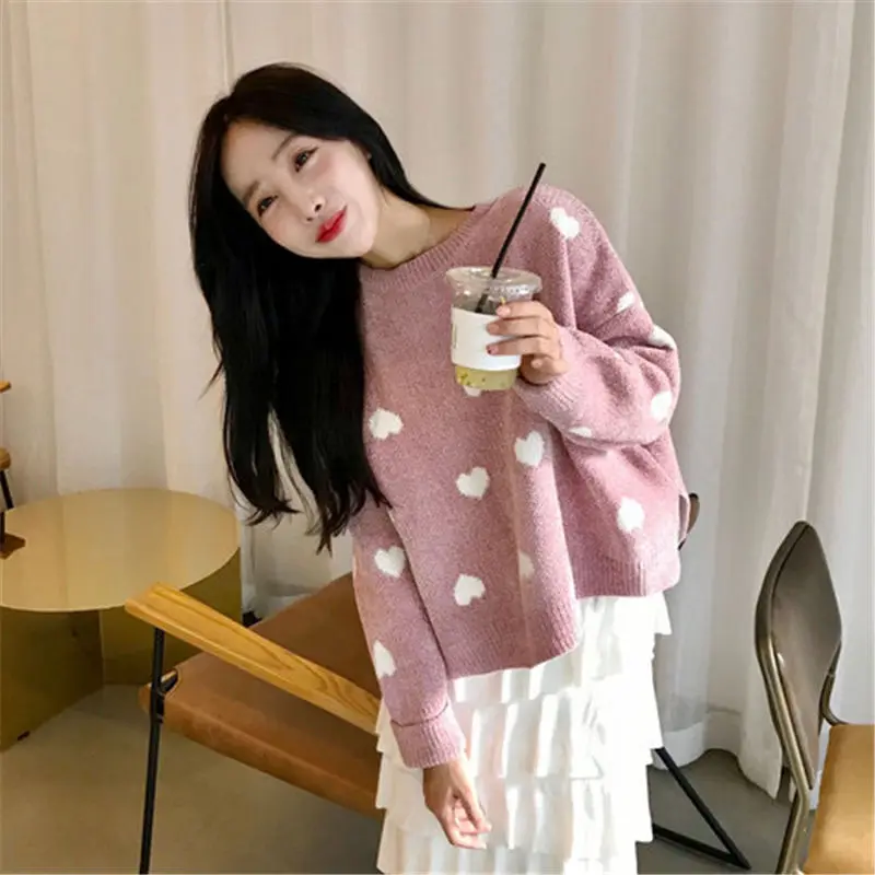 HziriP 2018 зима осень сердце свободный свитер в повседневном стиле Толстая Женская