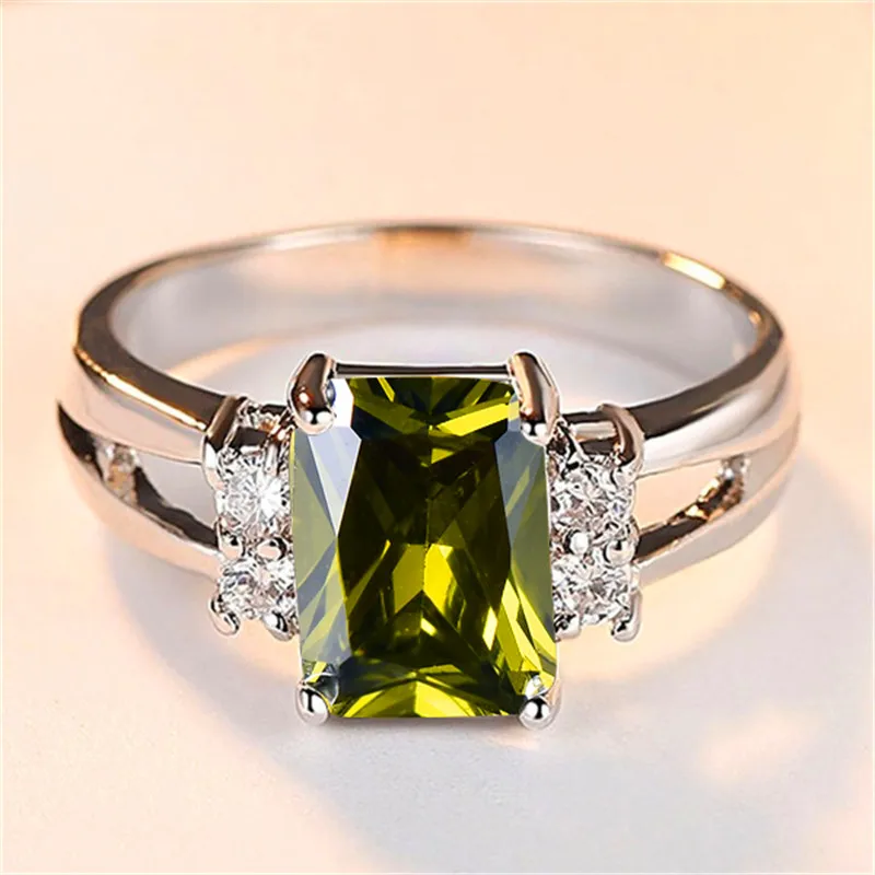 Olive Green Винтажное мужское женское кольцо с черным камнем модные серебряные свадебные ювелирные кристаллы обещание на помолвку кольца для мужчин и женщин - Цвет основного камня: Olive Green