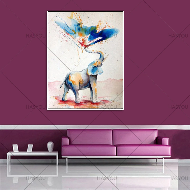 Ручная роспись большие фотографии животных на Стену Большой милый слон Холст