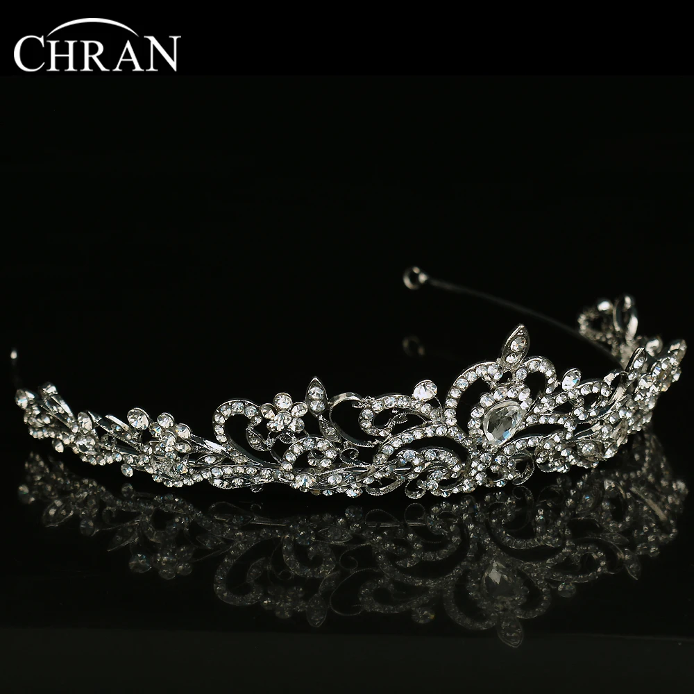 CHRAN Heart Waterdrop Shaped Crown Wedding Hair Accessories Silver Color Crystal Bridal Tiaras Women Jewelry Queen Crowns | Украшения и