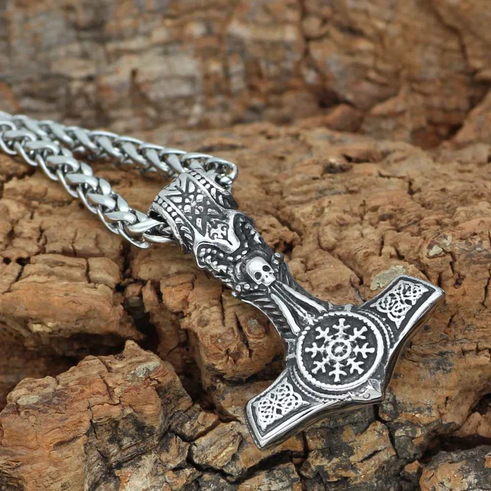 Скандинавский Викинг Mjolnir нержавеющая сталь Тор молоток череп руля трепет ожерелье для мужчин с Valknut подарочный пакет