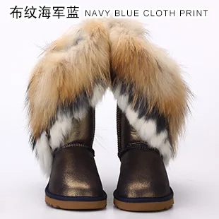 Navy Blue INOE зимняя обувь из овечьей кожи меховая подкладка из натуральной овчины с опушкой из лисьего и кроличьего меха модная женская зимняя обувь зимние сапоги Водонепроницаемые теплые сапоги на плоской нескользящей подошве - Цвет: Navy Blue