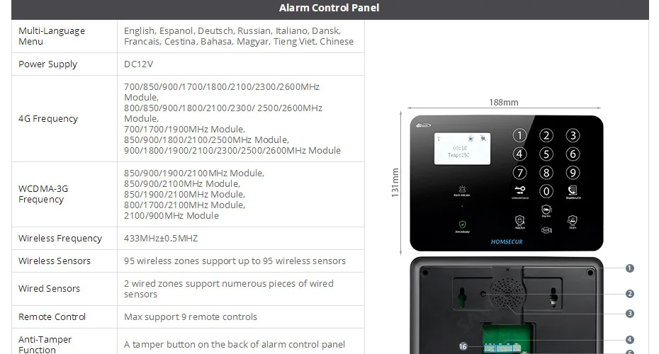 HOMSECUR GA01-4G-B беспроводной 4G/GSM, ЖК-дисплей домашняя охранная сигнализация с питомцем дружественный PIR сенсор+ IOS/Android приложение