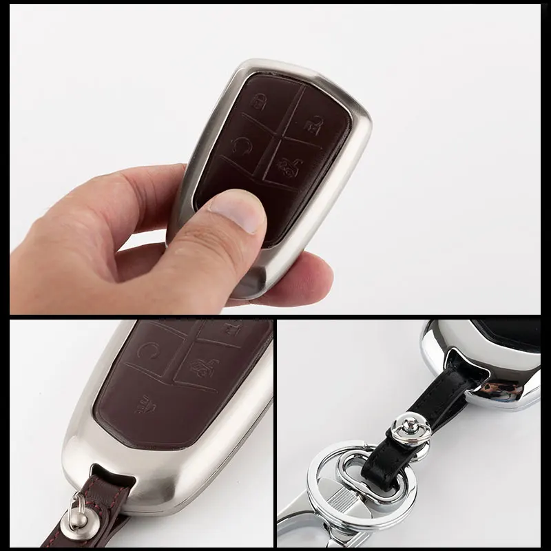 

Zinc Alloy+leather Key Case For Car 4 5 Buttons For Cadillac Srx 2015 2016 Ats Cts Ct6 Xt5 Xts Smart Car Key Cover