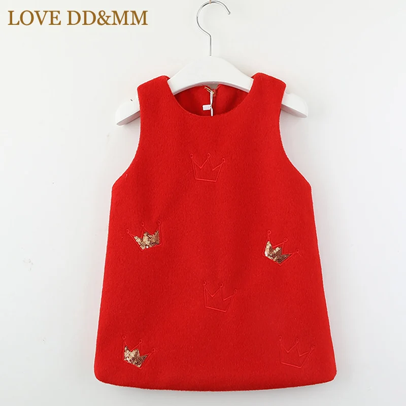 Платья для девочек с надписью «LOVE DD& MM»; коллекция года; Новая Осенняя детская одежда; милый шерстяной жилет с вышивкой в виде короны для девочек; платье принцессы