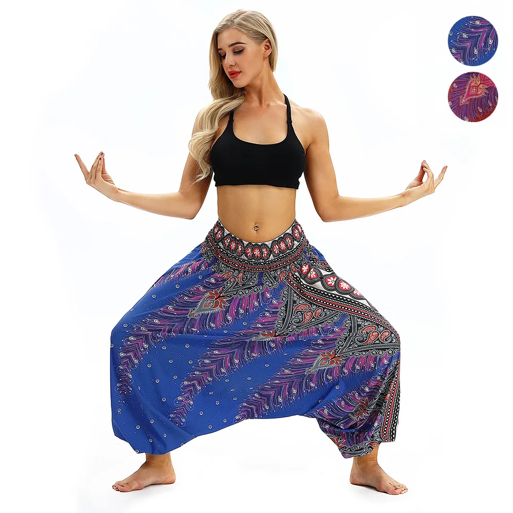 Новые женские повседневные свободные штаны для йоги широкие брюки Boho Aladdin Комбинезон гарем брюки с высокой талией спортивные брюки Одежда для женщин тренажерный зал