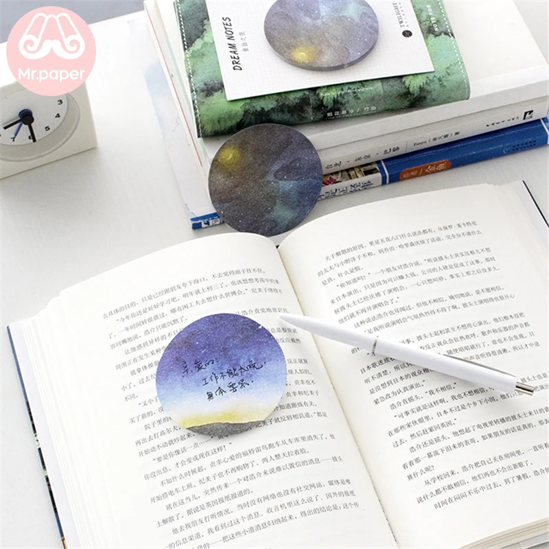Mr Paper 30pcs/lot 8 Designs Dreamy Sky Circle Round Memo Pads Sticky Notes Notepad Diary Creative Self-Stick | Канцтовары для