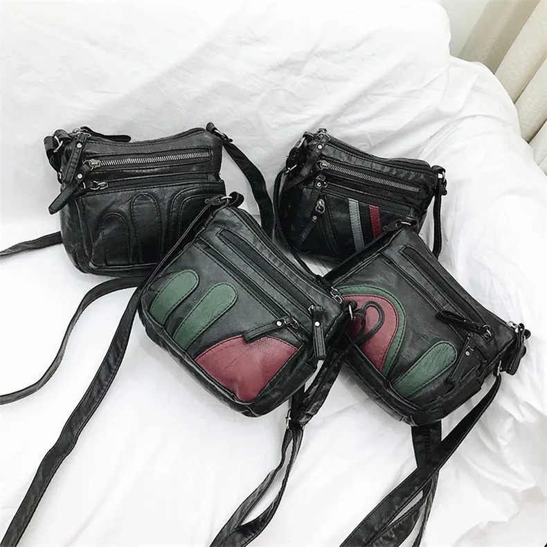 High Quality Mini Black Bag Women Very Soft Washed PU Leather Female Purses and Handbag Lady Small Messenger Bag for
