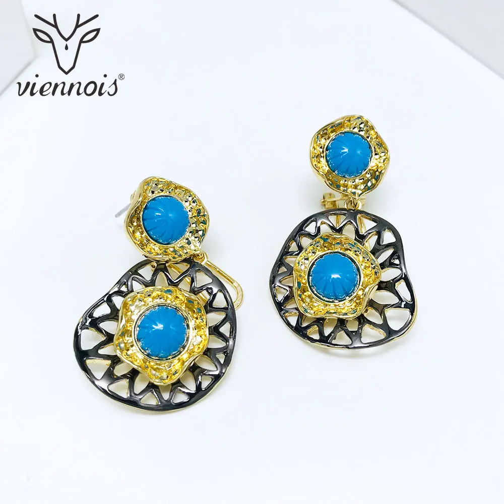 Viennois, Винтажные висячие серьги для женщин, голубой и красный цвет, висячие серьги, женские антикварные полые Ювелирные изделия
