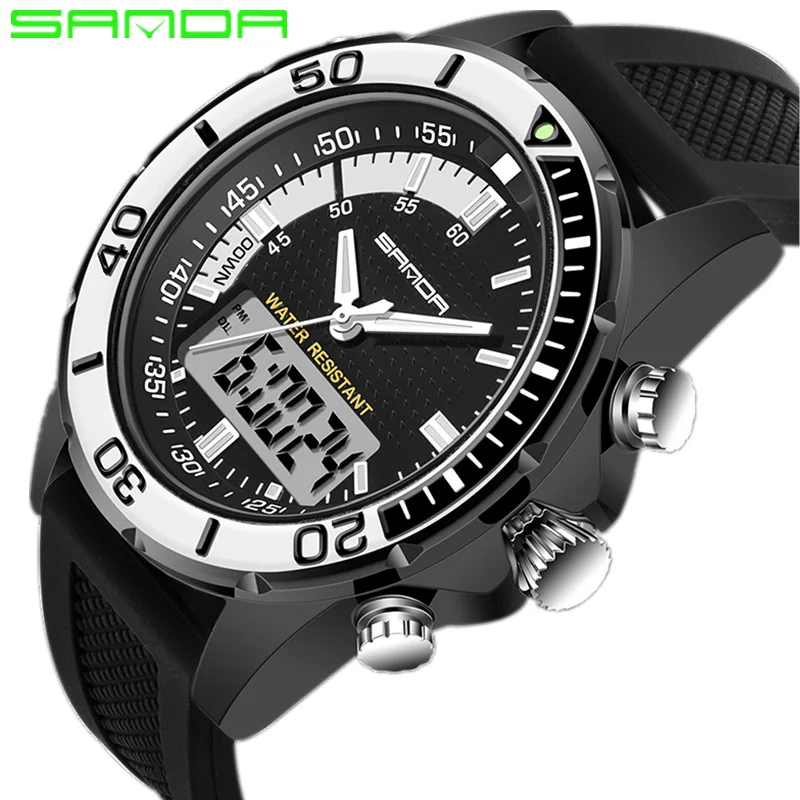 SANDA Dual Time Display Sport Digital Watch Men Chronograph Analog Quartz Watches Luxury Brand Waterproof Wristwatches Relogio |