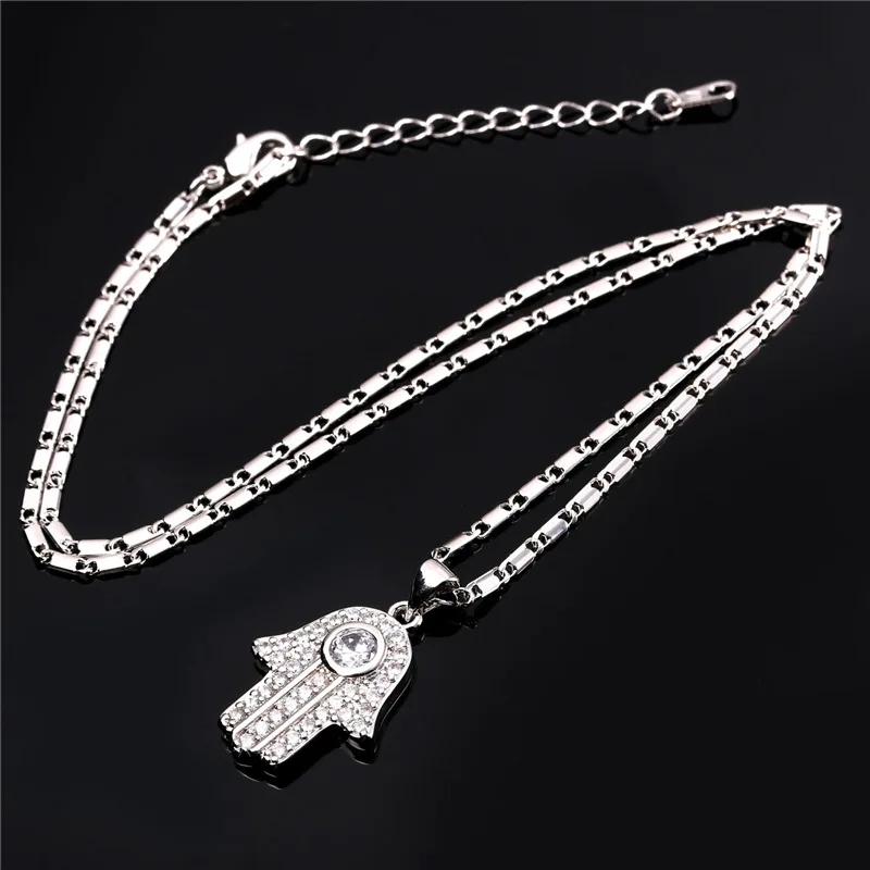 Collare Fatima Hamsa ручная подвеска с кубическим цирконием и кристаллами религиозный