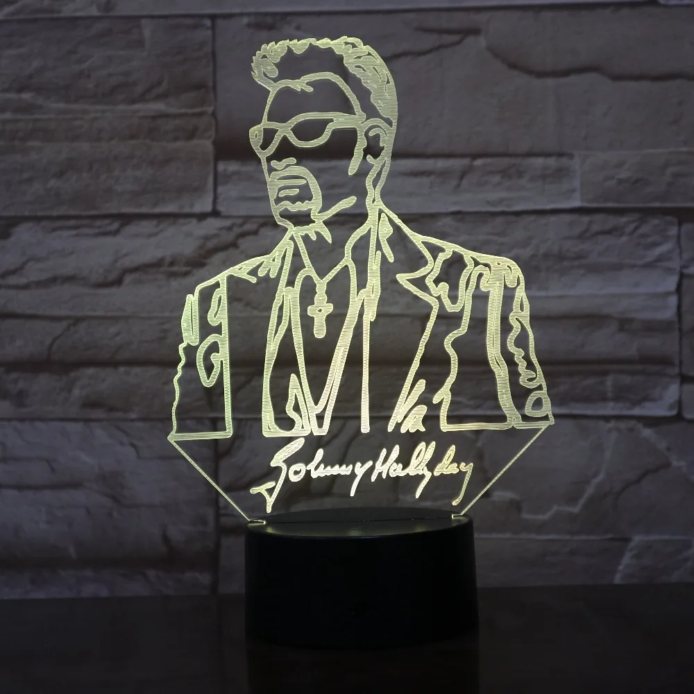 Джонни Холлидей 3D лампа Иллюзия светодиодный USB сенсорный 7 цветов пеленального