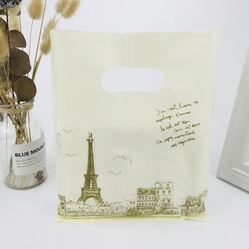 yellow tower 25x35 20x25 15x20 см 10 шт. сумка для хранения одежды хозяйственные пластиковые сумки с ручками ювелирные изделия свадебный пластиковый мешочек для упаковки подарков - Цвет: yellow tower