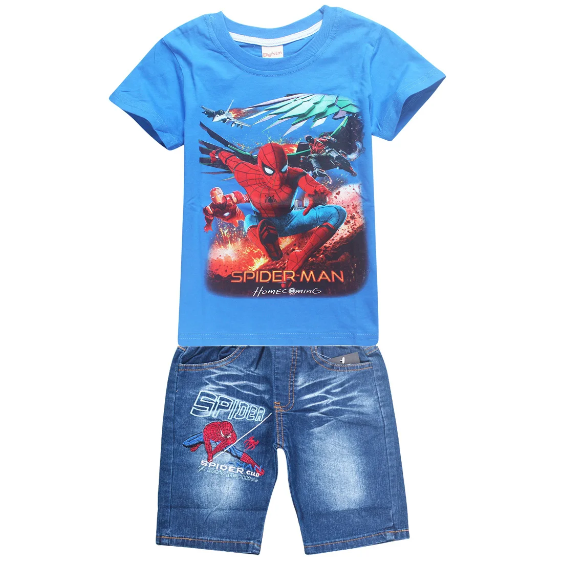 D8363A-blue Популярные хлопковые пижамы с героями мультфильмов детские комплекты с супергероями «Человек-паук» футболка для мальчиков короткие штаны детская одежда спортивный комплект и Кепка для детей от 3 до 12 лет - Цвет: D8363A-blue