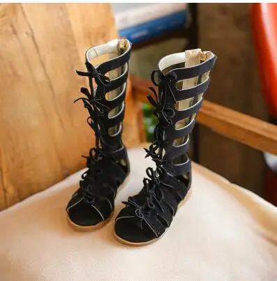 Suede black Г. Новые летние сапоги с высоким берцем модные римские женские сандалии детские сандалии-гладиаторы сандалии для начинающего ходить ребенка обувь высокого качества для девочек - Цвет: Suede black