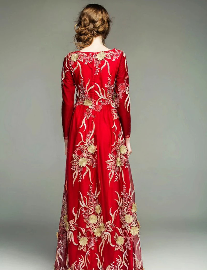 Vintage Embroidered Female Dress 2015 Long Sleeve Mother of the Bride Gowns A Line Party Summer Formal vestido longo N8 | Женская одежда