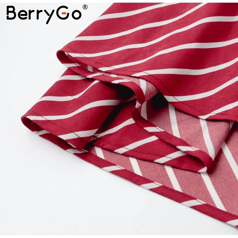 BerryGo, винтажное Полосатое женское платье, красное, без рукавов, с поясом, высокая талия, женские пляжные платья, летние, праздничные, для девушек, макси, vestidos