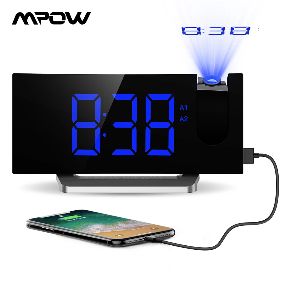 Mpow HM353 цифровой будильник с FM радио проекцией 5 ''светодиодный дисплей 9 мин