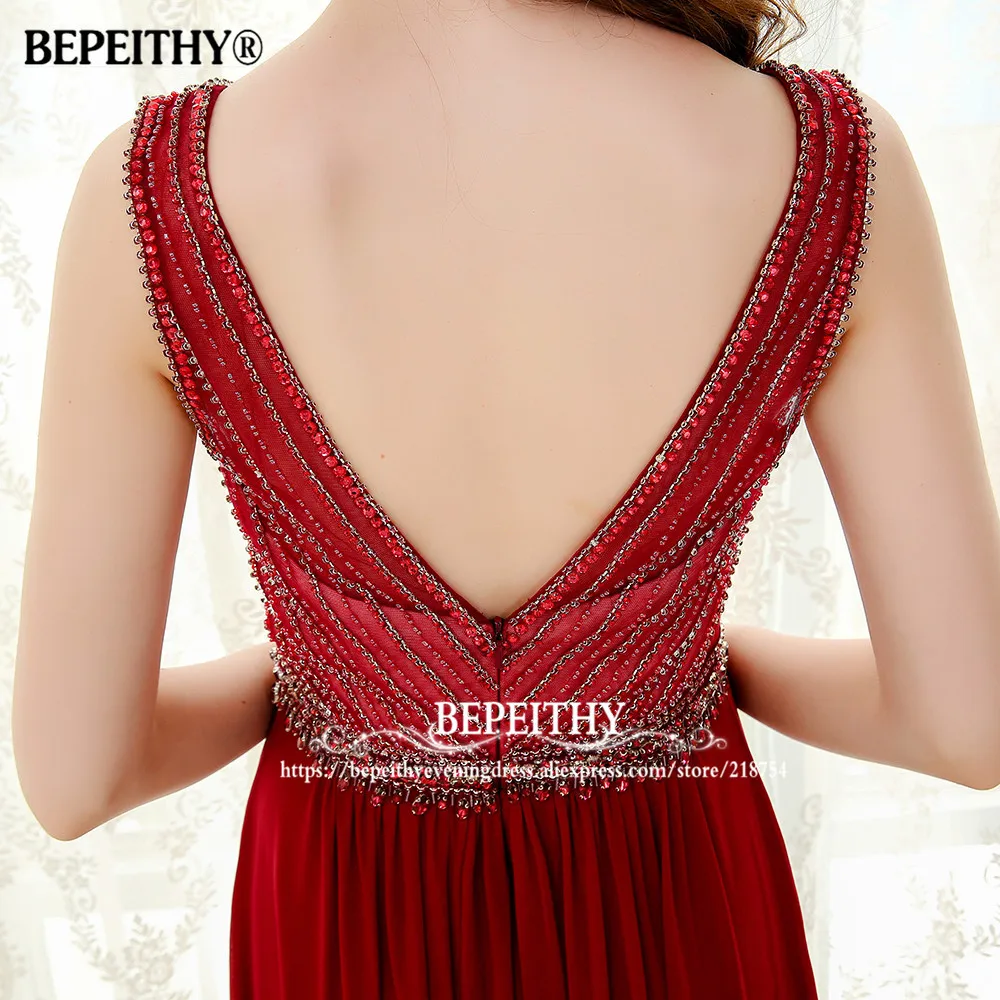 BEPEITHY Vestido Longo Красное длинное вечернее платье с бисером Топ сексуальное без