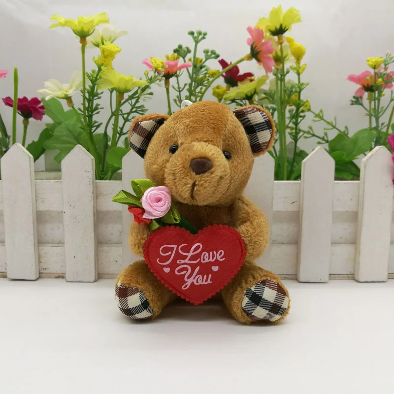 Оптовая продажа плюшевый медведь 9 см с надписью I love you heart and flower для свадьбы 24