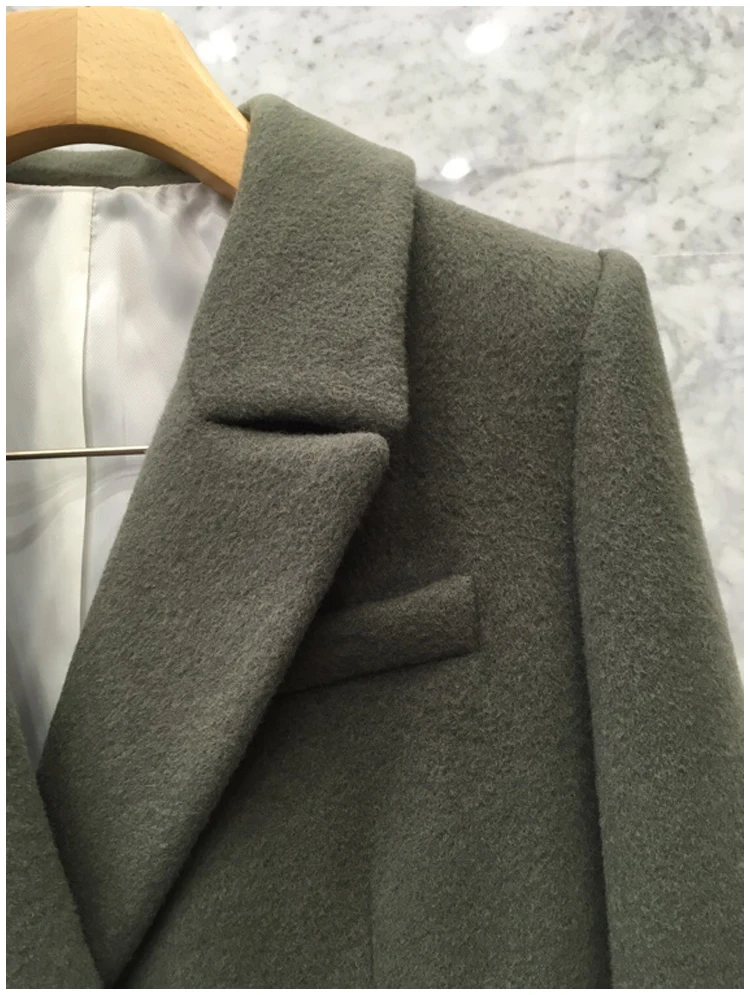 

Woolen jacket female Korean version of the long paragraph autumn and winter army green suit woolen coat thickening A292