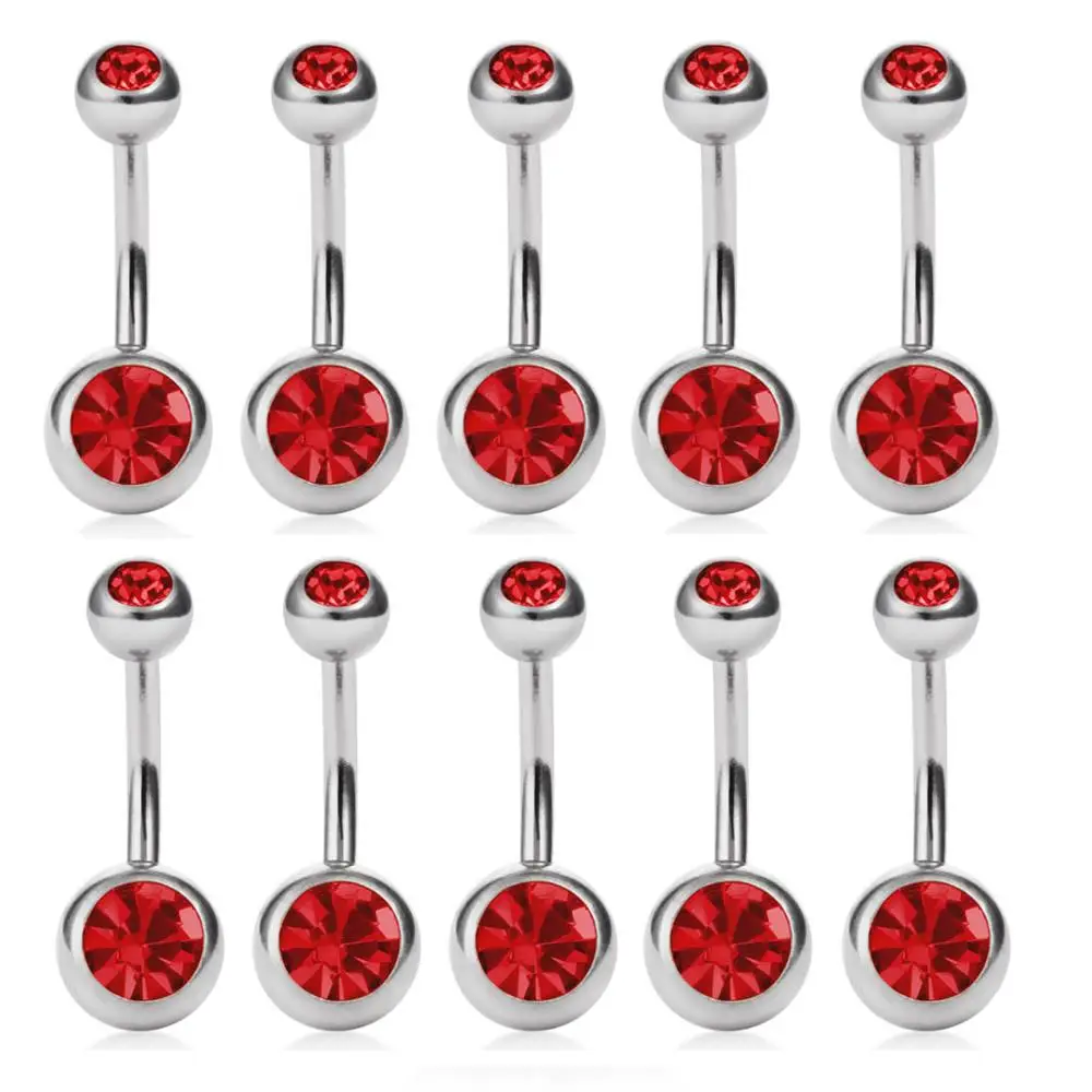 10pcs red 10 шт./компл. присинг для тела Crystal Bell двойной головкой фианиты кристаллы пирсинг-серьги для пупка винт штангой барная спиральная Сталь бижу, ювелирное изделие для тела, DQ58 - Окраска металла: 10pcs red