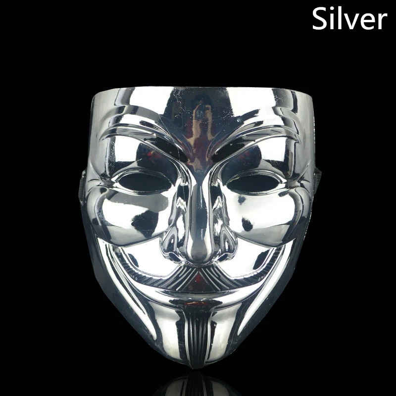 Silver Маска для Хэллоуина, 1 шт./лот, косплей, маска V для вендетты, маска для анонима из фильма Guy Fawkes, Маскарадная маска на Хэллоуин, вечерние украшения, Q - Цвет: Silver