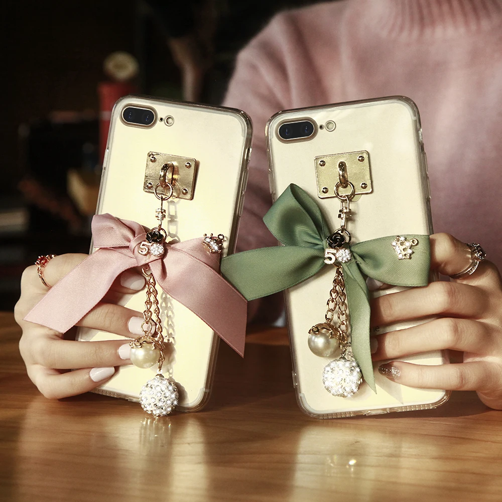 KISSCASE DIY Bow Knot Bling Glitter Case For iPhone 6 6s 7 8 Plus Soft Silicone Back Cover Coque | Мобильные телефоны и