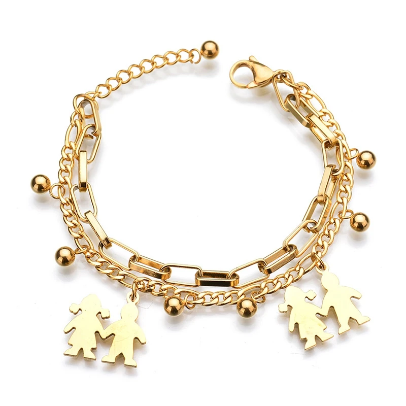 Family Bracelets &amp Heart Bangles For Mom and Sister Gift Gold/Silver Multilayer Chain Stainless Steel Jewelry Layered Lovers | Украшения