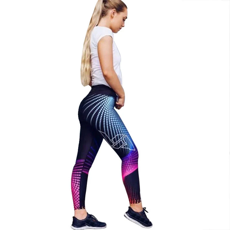 

2020 New Fashion Gym Trainning Women Yoga Pants Tights Digital Laser Pattern Print Hips High Waist Leggings Long Pantalones