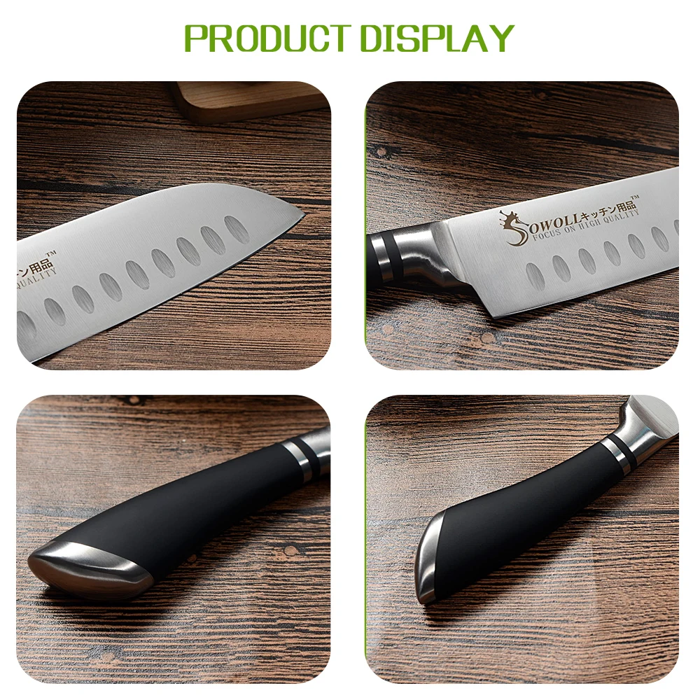 SOWOLL нож из нержавеющей стали 7 дюймовый японский шеф повара Santoku кухонный