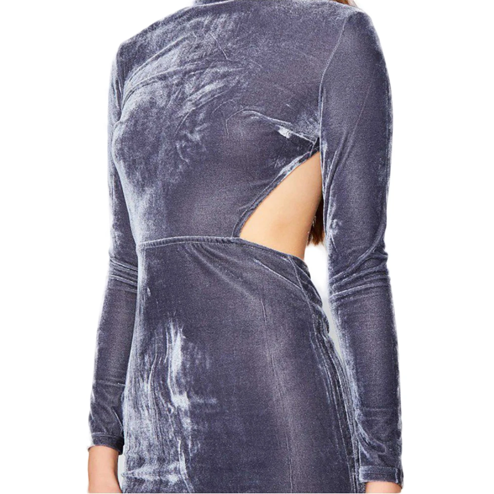 Sheinnet Velvet Skinny Dress Brief Bcakless Bodycon Women Clothing Autumn Elegant Sexy Slim Casual Female Vestido | Женская одежда