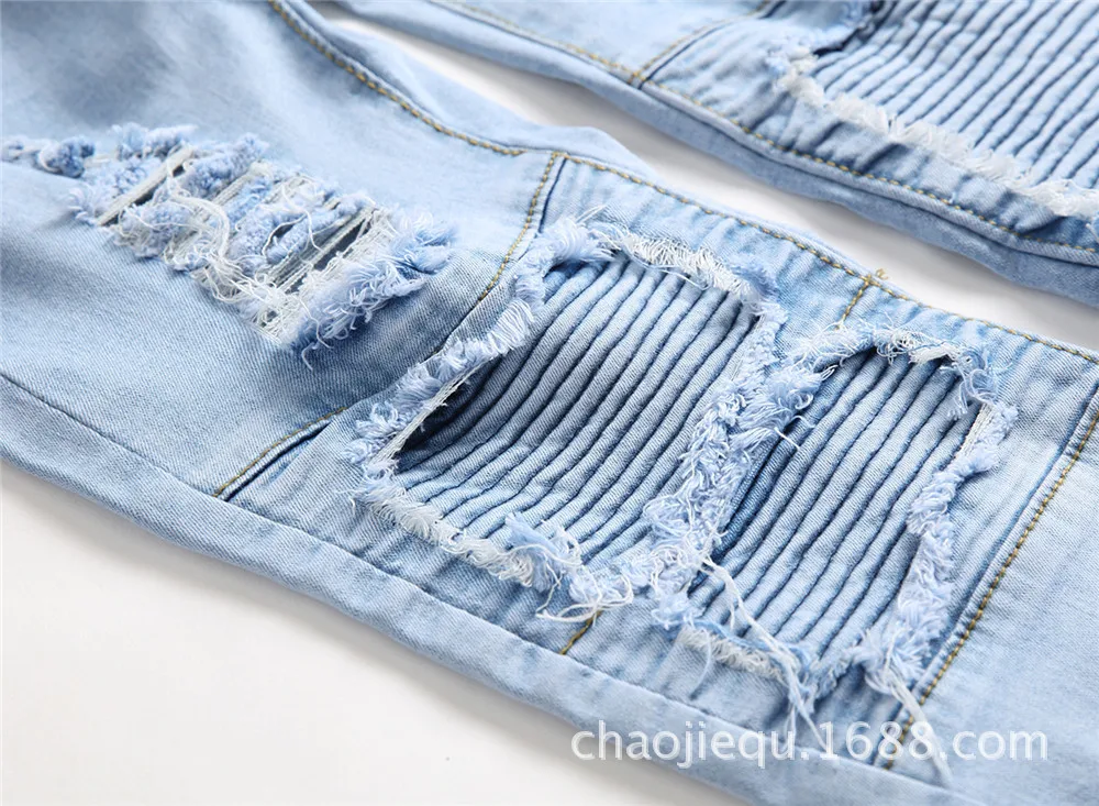 REPPUNK 2018 New High Street Men Jeans Stretch Destroyed Ripped Design Fashion Ankle Zipper Skinny For male hiphop Pencil Pants | Мужская
