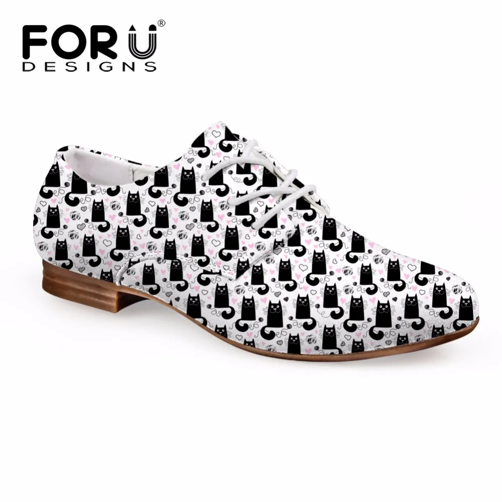 FORUDESIGNS/женские модные кожаные туфли с 3D принтом животных и кошек; новые весенние женские туфли-оксфорды на плоской подошве; женские модельные туфли-оксфорды