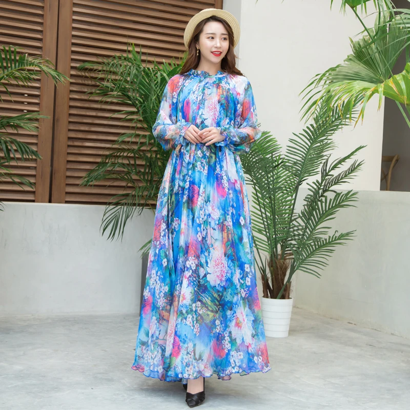 Женское шифоновое платье-макси с длинным рукавом и цветочным принтом | Женская