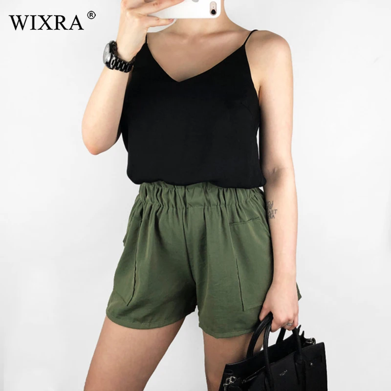 Wixra свободные шорты с высокой талией, эластичные летние женские повседневные шорты с карманами, трендовые шорты для леди, новинка