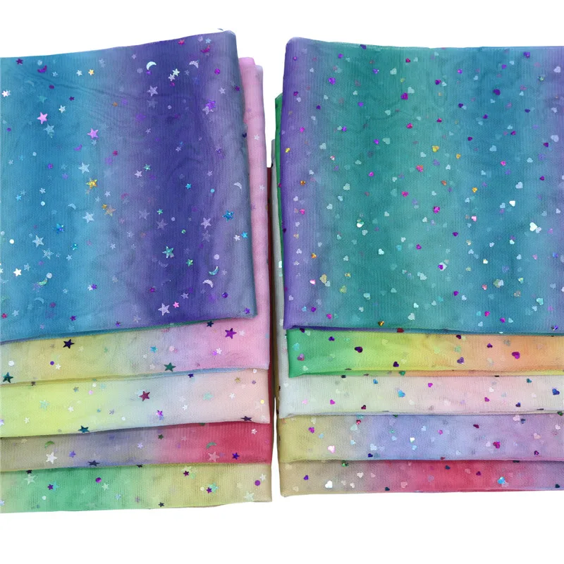 

1.6*4 M Gradient Rainbow Stars Moon Sequin Mesh Fabric DIY Stage Clothes Wedding Party Decor Princess Skirt Doll Decorative Gift