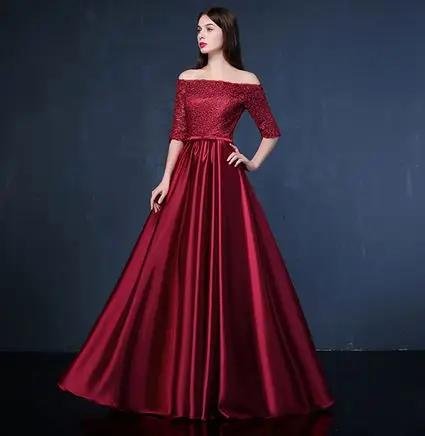 Vestido madrinha, новинка, вырез-лодочка, кружевное, рукав 3/4, длина до пола, бордовое, фиолетовое, королевское, синее, серебряное, белое платье подружки невесты - Цвет: burgundy