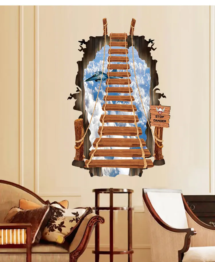 3D Sky Cable Stairs Staircase Wall Sticker Entrance Floor Simulation Stereo Decor Removable Stickers | Дом и сад